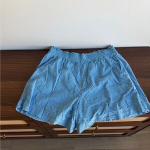 aerie Blue Gingham High-Waist Elastic Shorts